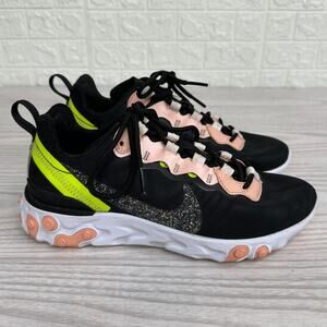 Nike React Element 55 Running Shoes SZ 6.5 Black Coral CD6964002 Lace Up Low Top